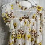 Free People  Naya Ruffle Floral Blouse Ivory Short Sleeve Top size S Boho Cottage Photo 9