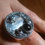 Shungite Multi Gemstone Mother of Pearl Sterling Silver Cocktail Ring (Size 7) Photo 7