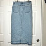 Edikted Light Wash Denim Maxi Skirt Front Slit Raw Hem Size XL Photo 3