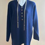Buttons Maggie Lawrence Sweater Large Knit V-Neck Blue Gold Heart Sz 22/… Photo 0