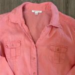 JM Collection 100% Linen Top Peachy Pink Button Up Shirt V Neck 3/4 Sleeve Summer Preppy Boho‌ Photo 3