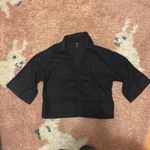 Banana Republic Womens XS Petite Black Cropped 100%Linen Top Quarter Sleeve Boho Photo 1