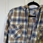 Carhartt Relaxed Fit Flannel Hooded Plaid Shirt Size Medium Blue Tan Button Down Photo 1