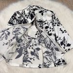 Alex Evenings Women's White Black Floral Bow Shawl Collar Satin Blouse Size SP Photo 4