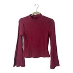 SheIn  Burgundy Ribbed Bell Sleeve Top | Size S | Mock Neck Long Sleeve Blouse Photo 3