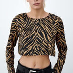 ZARA Black and Tan Animal Print Crop Top Photo 0