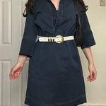 Lafayette 148 S Dark Blue Denim Tunic Mini Dress Collared Button Up Pockets Photo 0