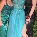 Flowy princess bustier blue green aqua prom dress Photo 0