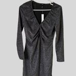 AQUA  Size L  Metallic Ruched detailing Long Sleeves Cocktail Sheath Dress Photo 4