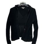 SO  Black Cropped Sheer Ribbed Hoodie Cardigan Juniors Large Y2K 90s Button Front Photo 5