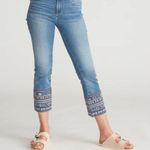 Driftwood  blue Colette Straight Crop Jeans geometric embroidery raw hem 30 Photo 0