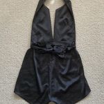 Primi Black Halter Style Short Romper Silky Tuxedo Flaps Size Medium Open Back Photo 3