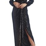 XScape  | Black Sequin Long Sleeve Surplus Evening Dress Gown. Photo 0