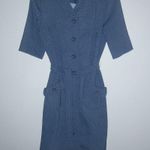 Suburbanite M Vintage Double Knit Short Sleeved Pocketed Belted Shirt Dress Blue Size M Photo 0