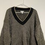 Nine West NEW NWT V-Neck Shine Pullover Sweater Black w/ Gold Metallic Stripe XL Photo 4