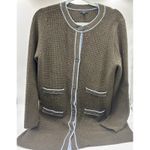 Talbots L Petite Women's Olive Green Tipped Texture Cardigan Pockets Wool Blend Photo 4