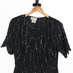 80’s Vintage Stenay Black Beaded Flapper Gatsby Zigzag Hem Short Sleeve Blouse Size L Photo 1