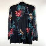 Chico's Semi Sheer Shirt Sweater Black 2/XL Button Up Lined Floral Colorful Photo 5