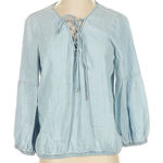 White House | Black Market  Lace-Up Light Denim V-Neck - Women's Size Small NWT Photo 0