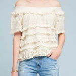 Love Sam ‎ Anthropologie Fringe Crochet Off Shoulder Top Size Med Petite Photo 0