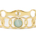 Green Cat's Eye Round Links Bracelet Bangle Gold Photo 1