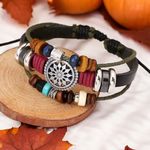 Unique Wooden Beads Wrist Cuff‎ Link Braided Leather Couple Decorative Bracelet Photo 4