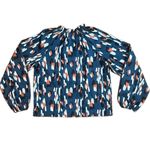 SheIn Long Sleeved Ruffle Neck Geo Print Blouse Blue Size Small Photo 1