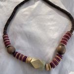 Vintage Chunky Wood Bead Disc Necklace Multiple Shapes Multicolor Western Boho Brown Photo 4