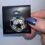 Ladies Black With Clear Rhinestone Soccer Stretch Ring Photo 1
