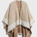 Banana Republic Tan White reversible plaid Poncho with fringe Trim one size fits Photo 3