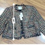 L'Agence  Angelina Gold black Tweed Plaid Jacket fringe trim size 18 Photo 4