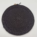 Clare V. Black Woven Raffia Circle Clutch Gold Lips Detail Summer Vacation Bag Photo 4