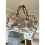 Aimee Kestenberg  Distressed Metallic Leather Satchel Crossbody Gold Gray Photo 1