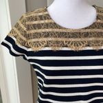 Ann Taylor Vintage Y2K Navy and White Stripe Lace Top Pique Tee Shirt Top Small Photo 3