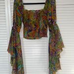Boho/Festival Sheer Bell Sleeve Crop Top Multiple Photo 1