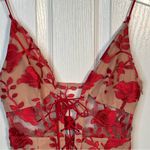 Tobi Sz XS Red Nude Floral Lace Up Corset Dress See Through Panels Valentines Photo 3