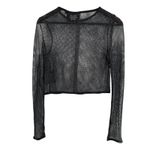KILLSTAR  Mesh Sheer Long‑Sleeve Crop Top Black Silver Metallic Threading Large Photo 2