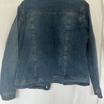 Women’s vintage jean jacket with embossed leather shoulder Blue Size M Photo 3