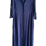 Woman Within Size 14W Blue Button-Front Maxi Dress Roll-Tab Sleeves Photo 5