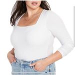 Old Navy  White Long-Sleeve Square-Neck Rib-Knit Bodysuit Size Large Photo 0