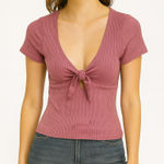 Urban Outfitters  Ribbed Dusty Pink Size Small Tie Front Top. Photo 0