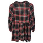ZARA Basic Women Small Red Plaid Plunge Neck Peplum Shirt Dress Babydoll Peasant Photo 1