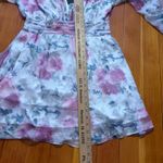 Lulus  NWT Floral Mini Dress Long Sleeve V Neck Smocked Waist‎ Party White Medium Photo 6