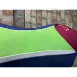 one piece swimsuit color blocked stripe ribbed blue white neon green 1990s Size L Photo 2