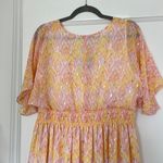 House of Harlow 1960 BOHO RUFFLED TIERED FLORAL PEACH METALLIC MAXI DRESS M NWT Photo 7