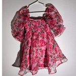 Pink Floral Puff Sleeve Mini Dress Photo 2