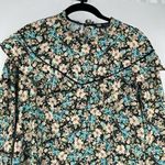ZARA  Women's Floral Print Ruffled Bell Sleeve Mini Dress Green Cream Size Medium Photo 4