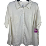 Just My Size JMS 4X Linen Rayon Button Front Shirt Artic White Roll Tab NWT Photo 0