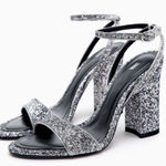 ZARA  Women’s NWOB Silver Glitter‎ Ankle Strap Block Heels Size 7.5 (38) Photo 0