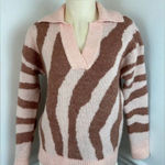 Nine West Sweater Womens Large Pink Mauve Zebra Polo Knit Long Sleeve Size XXL Photo 0